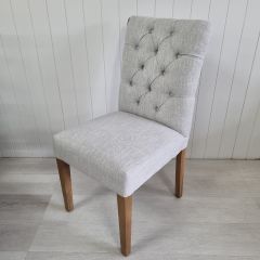 "Chloe" Hamptons Style Dining Chair Fabric Cushioned Seat and Back, Silver with Natural Legs (RRP $449)
