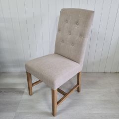 "Tiffany" Hamptons Style Buttoned Dining Chair, Linen with Natural Timber Legs (RRP $349)