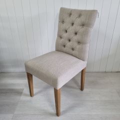 "Chloe" Hamptons Style Dining Chair Fabric Cushioned Seat and Back, Linen with Natural Timber Legs (RRP $449)