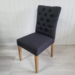 "Chloe" Hamptons Style Dining Chair Fabric Cushioned Seat and Back, Black with Natural Legs (RRP $449)
