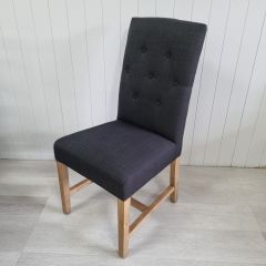 Tiffany Hamptons Style Buttoned Dining Chair, Black with Natural Timber legs (RRP $349)