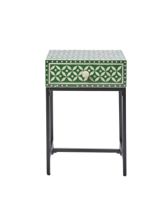 Stella Bone Inlay Bedside Table Green/White, L 45cm W 35cm H 65cm (RRP $1099)