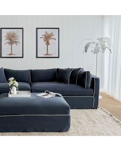 Marbella 4 Seat Sofa Navy W/White piping, W 300 D 100 H 85cm (RRP $3859)