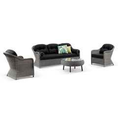 "Seychelles" Hamptons Style Outdoor Wicker 3 + 1 + 1 Lounge Setting with Coffee Table, Brushed Grey (RRP $4499)
