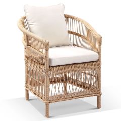 "Malawi" Hamptons Style Outdoor Wicker & Aluminum Dining Chair, Wheat Wicker with Cream Cushions