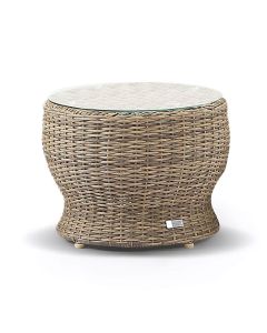 Hamptons Style Outdoor Wicker Round Side Table, Brushed Wheat Wicker