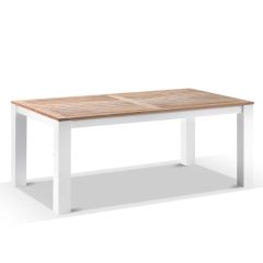 "Newport" Hamptons Style Outdoor White Aluminium Teak Top Dining Table, 250x100cm