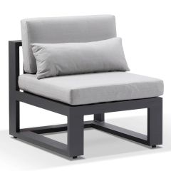 "Hawaii" Hamptons Style Outdoor Aluminium 1 Seater Lounge in Charcoal with Olefin Grey Cushions