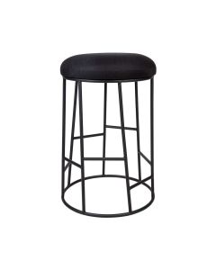 Aiden Black Steel Kitchen Stool Black Linen, 44cm Dia x 65cm H (RRP $385)