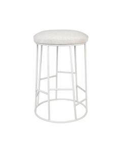 Aiden White Steel Kitchen Stool Natural Linen, 44cm Dia x 65cm H (RRP $385)