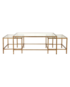 Cocktail Glass Nesting Coffee Table Antique Gold, 112cm W x 71cm D x 46cm H (RRP $1309)