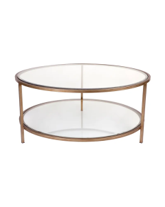 Cocktail Glass Round Coffee Table Antique Gold, 100cm Dia x 45cm H (RRP $1639)