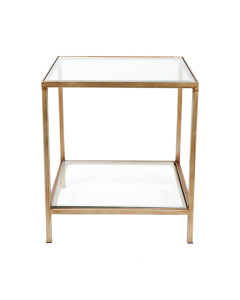 Cocktail Glass Square Side Table  Antique Gold, 50cm W x 46cm D x 56cm H (RRP $499)