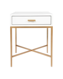 Nessa White Bedside Table Gold, 45cm W x 45cm D x 60cm H (RRP $869)