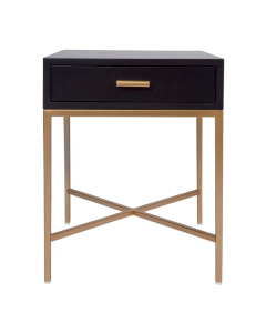 Nessa Black Bedside Table Gold, 45cm W x 45cm D x 60cm H (RRP $869)