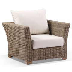 "Coral" Hamptons Style Outdoor Wicker Armchair, Wheat with Cream Cushions