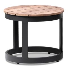 "Newport" Hamptons Style Outdoor Round Aluminium and Teak Coffee Table in Charcoal
