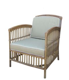 "Alfresco" Armchair Rattan Lounge in Natural with Taupe Cushions White Piping, 82cmL x 68cmW x 86cmH (RRP $799)