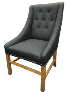 "Hudson" Hampton Style Linen Fabric Upholstered Dining Chair Wings Studs, Black (RRP $599)