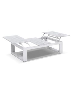 "Hawaii" Hamptons Style Outdoor Lift Up Aluminium Coffee Table in White, L120cm x D70cm x H36cm