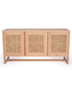 Clovelly Three Door Sideboard American Oak & Rattan, W 140cm x D 40cm x H 80cm