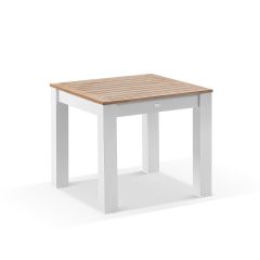 "Newport" Hamptons Style Outdoor White Aluminium Teak Top Square Dining Table, 90x90cm 