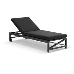 "Montego Bay" Hamptons Style Aluminium Sun Lounge in Charcoal with Dark Grey Cushions with wheels