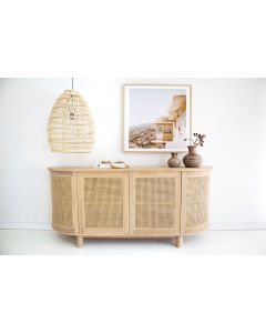 Iluka 4 Door Buffet Sideboard Natural Rattan, W200 x D45 x H82cm (RRP $3999)