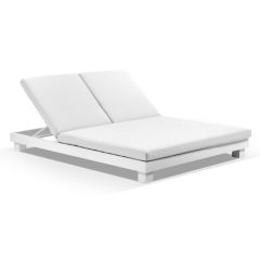 "Hawaii" Resort Style Aluminium Double Sun Lounge in White with Sunbrella Canvas Cushions