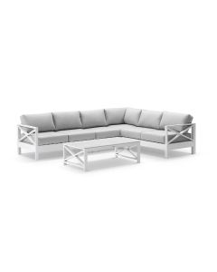 "Montego Bay" Hamptons Style Outdoor Aluminium Modular Corner Lounge Extra Seat, White with Grey Cushions 303cm x 231cm (RRP $5499)