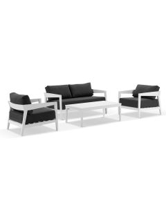 Clontarf 2+1+1 Outdoor Aluminium Lounge Setting with Coffee Table, White with Grey Cushions