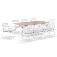 "Montego Bay" Hamptons Style Outdoor Aluminium 2m Dining Setting with 8 Chairs with Grey Cushions