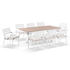 "Montego Bay" Hamptons Style Outdoor Aluminium 2m Dining Setting with 8 Chairs with Sunbrella Cushions
