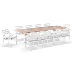 "Montego Bay" Hamptons Style Outdoor Aluminium 3m Dining Setting with 10 Chairs with Grey Cushions