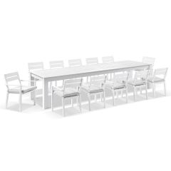 "Montego Bay" Hamptons Resort Style Aluminium Dining Table 355cm x 102cm with 12 Montego Bay Chairs, White (RRP $6999)