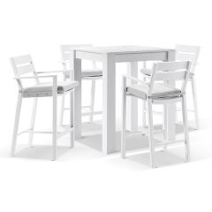 "Hawaii" Hamptons Style Outdoor Aluminium Square Bar Table with 4 Bar Stools, White