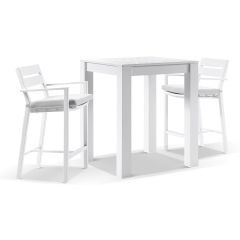 "Hawaii" Hamptons Style Outdoor Aluminium Square Bar Table with 2 Bar Stools, White
