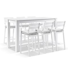 "Hawaii" Hamptons Style Outdoor Aluminium 2m Bar Table with 6 Bar Stools, White