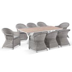 "Montego Bay" Hamptons Style Outdoor Aluminium 2m Dining Setting with 8 Wicker Chairs