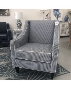 "Amelie" Australian Made Hamptons Style Occasional Armchair, Mello Bay Fabric White Piping (RRP $1499)