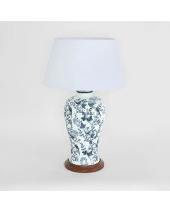 Ashleigh Ceramic Table Lamp Base Blue and White with Shade, L 23cm W 23cm H 57cm (RRP $699)