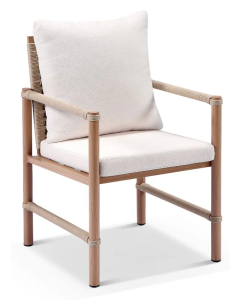 "Avery" Superior Comfort Premium Quality Aluminium & Rope Outdoor Dining Chair – Mahogany / Bone Cushion W56 x D61 x H85 CM (RRP $499)