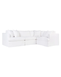 Birkshire Slip Cover Modular Sofa White Linen Option 1, 276cm W x 96cm-196cm D x 85cm H (RRP $8910)