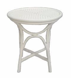 "Byron" Round Rattan Cane Side Table White, 50cmD x 55cmH (RRP $249)