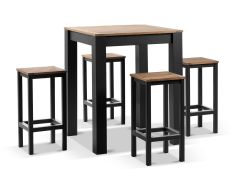 "Newport" Hamptons Style Outdoor Aluminium and Teak 4 Seater Square Bar Setting in Charcoal