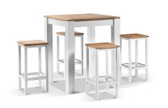 "Newport" Hamptons Style Outdoor Aluminium and Teak 4 Seater Square Bar Setting in White