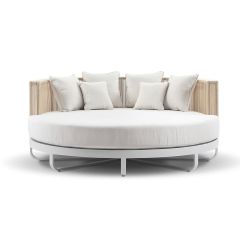"Coolum" Hamptons Style Outdoor Aluminium Round Daybed in White with Cream Rope, L200cm x D200cm x H74cm