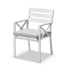 "Montego Bay" Hamptons Style Outdoor Aluminium Dining Chair White with Olefin Grey Cushions