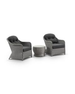 "Seychelles" Hamptons Style Outdoor Wicker Patio Set 2 x Armchairs & Side Table, Brushed Grey (RRP $2299)