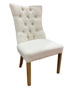 Charlotte Hamptons Style Buttoned Dining Chair, Linen with Natural Timber legs